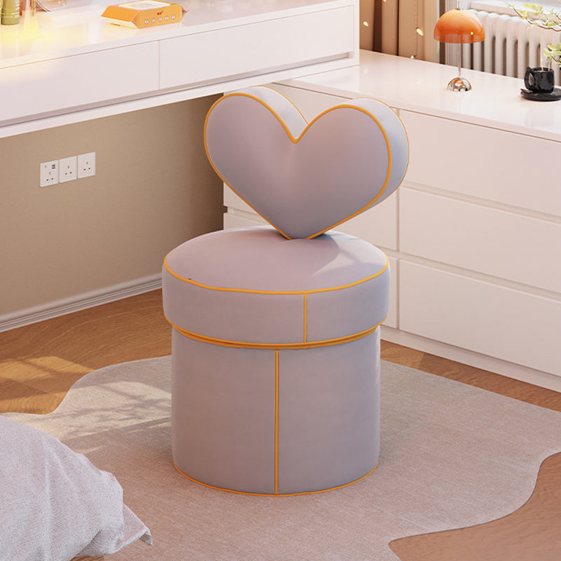 Nordic Cylinder Swivel Flannelette Pine Vanity Stool — Nonrotation / Off White + Pink