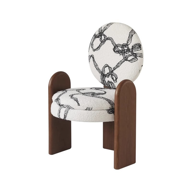 French Ribbon Lambswool Walnut Vanity Stool