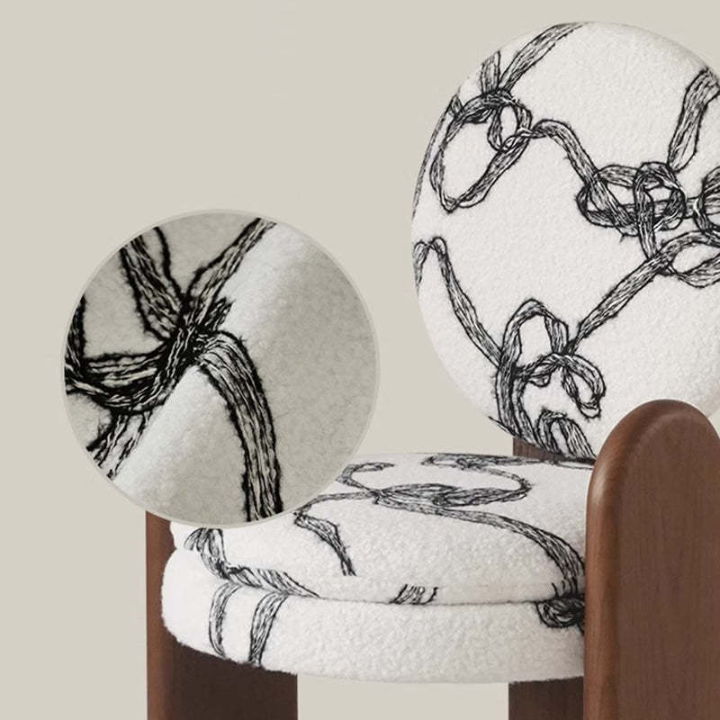 French Ribbon Lambswool Walnut Vanity Stool