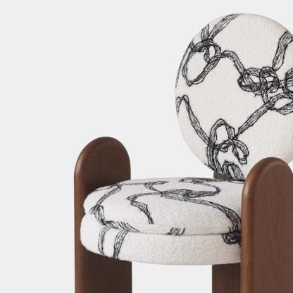 French Ribbon Lambswool Walnut Vanity Stool