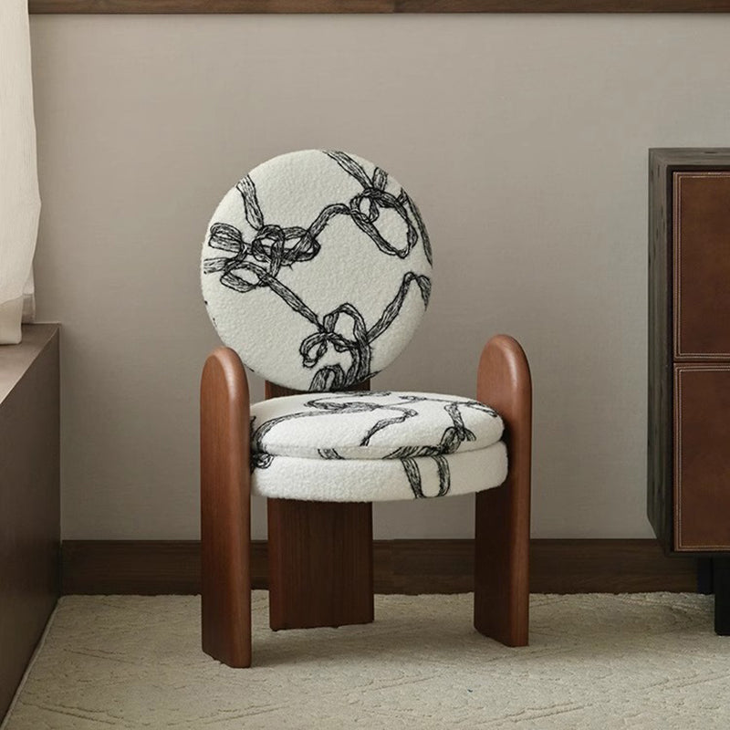 French Ribbon Lambswool Walnut Vanity Stool