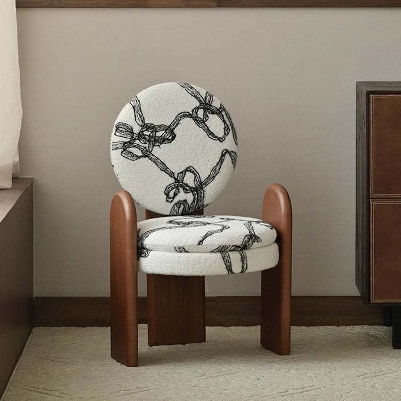 French Ribbon Lambswool Walnut Vanity Stool