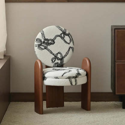 French Ribbon Lambswool Walnut Vanity Stool