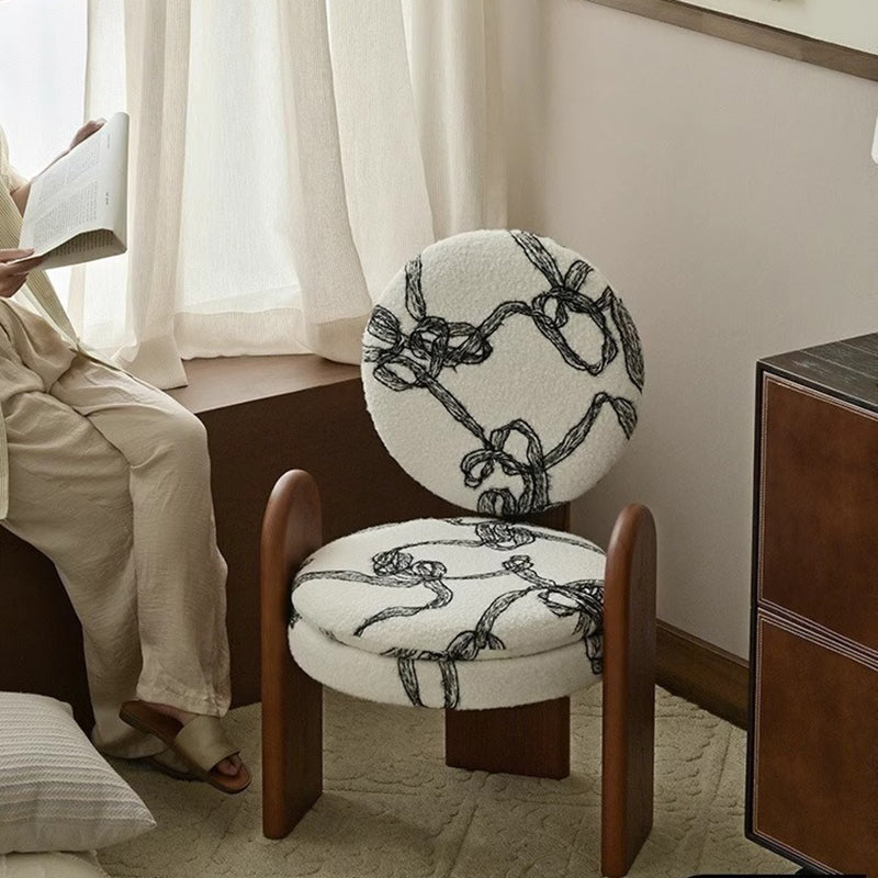 French Ribbon Lambswool Walnut Vanity Stool