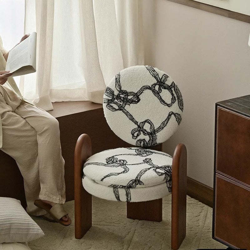 French Ribbon Lambswool Walnut Vanity Stool