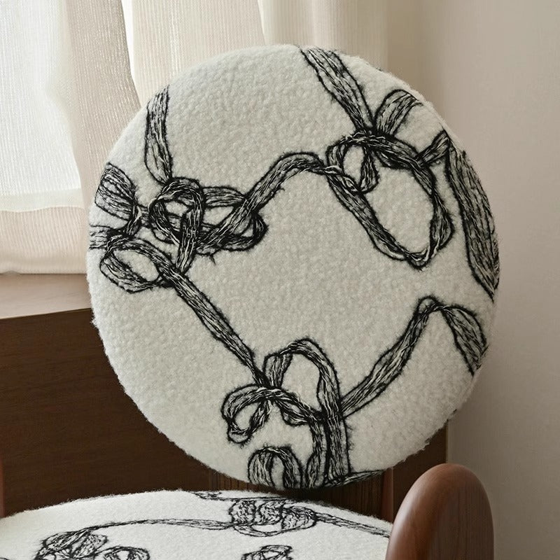 French Ribbon Lambswool Walnut Vanity Stool