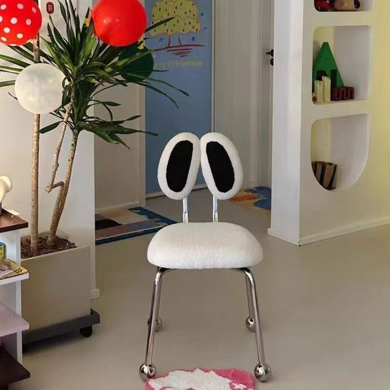 Crab Shape Lambswool Steel Vanity Stool — White + Black