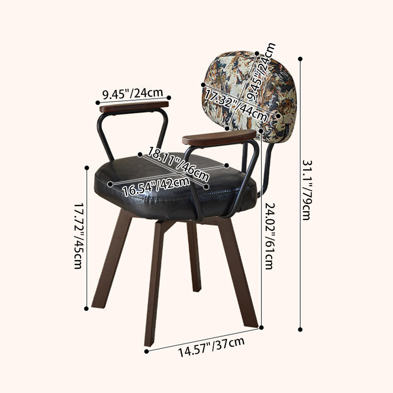 Retro Leather Sunflower Swivel Desk Chair — Black