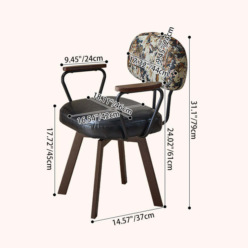 Retro Leather Sunflower Swivel Desk Chair — Black