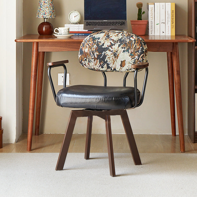 Retro Leather Sunflower Swivel Desk Chair