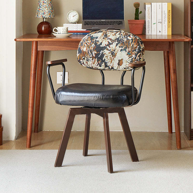 Retro Leather Sunflower Swivel Desk Chair — Sunflower + Black