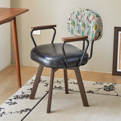 Retro Leather Sunflower Swivel Desk Chair