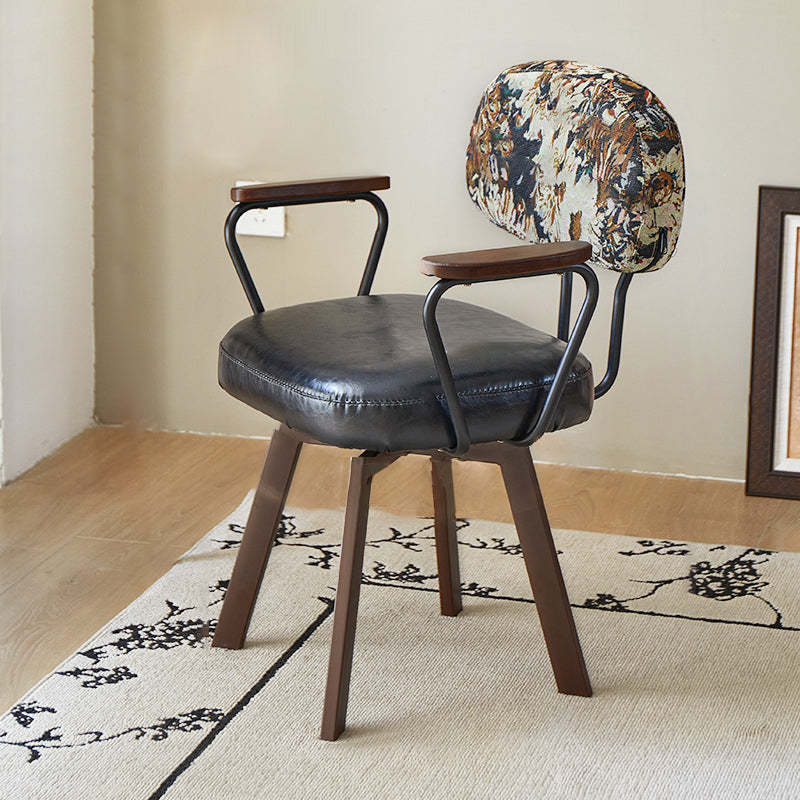 Retro Leather Sunflower Swivel Desk Chair — Dark Green