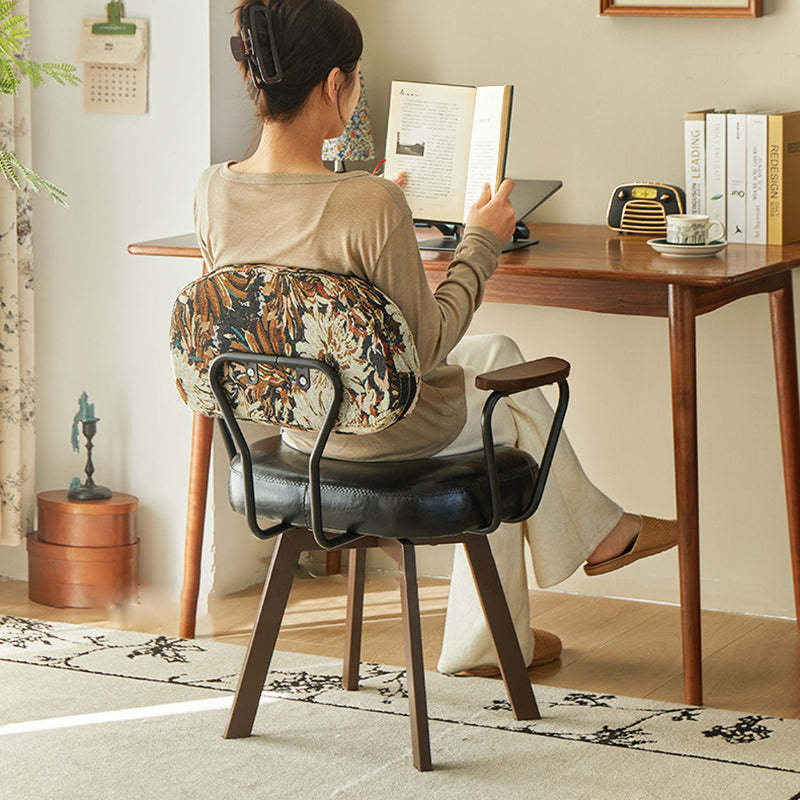 Retro Leather Sunflower Swivel Desk Chair
