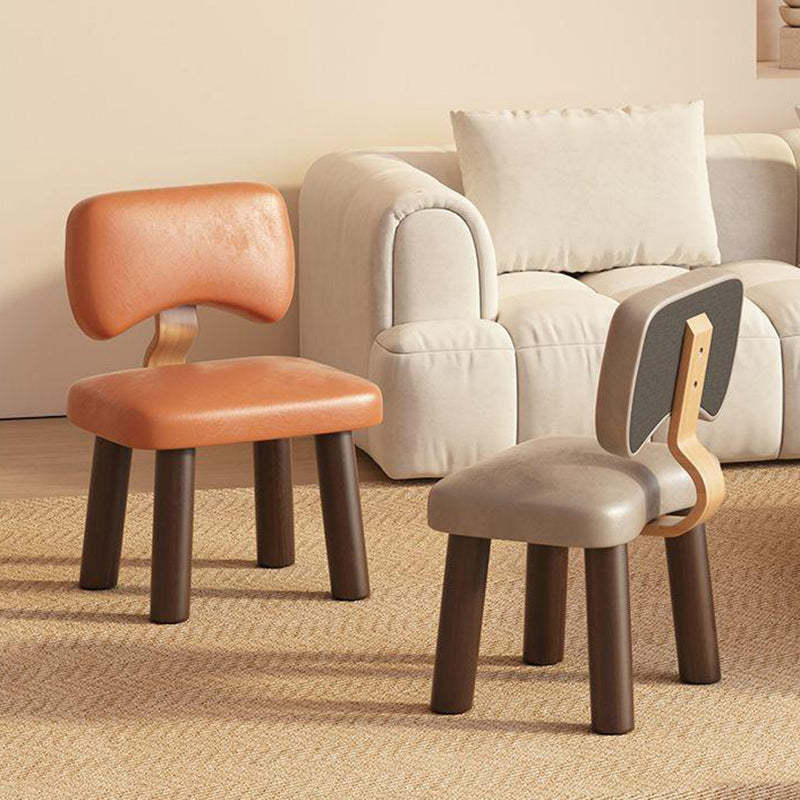 Nordic Leather Solid Wood Low Stool — Short / Gray