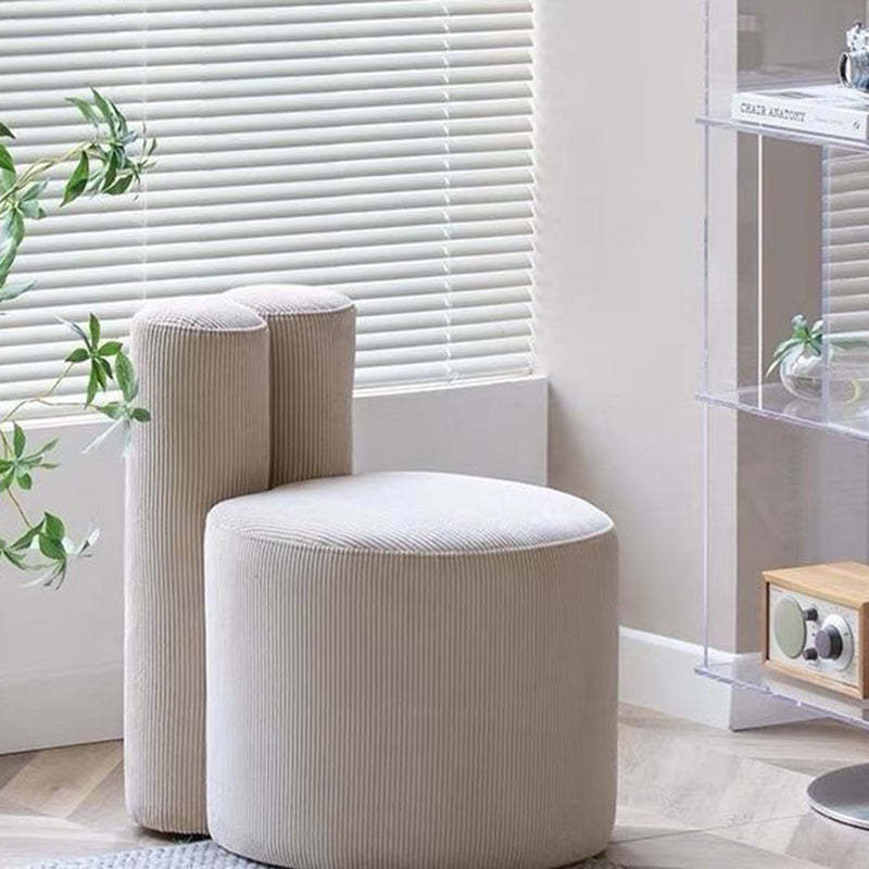 Nordic Rabbit Ears Corduroy Wood Vanity Stool — Off White