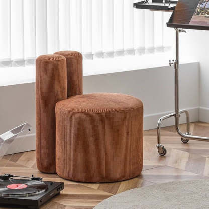 Nordic Rabbit Ears Corduroy Wood Vanity Stool — Caramel