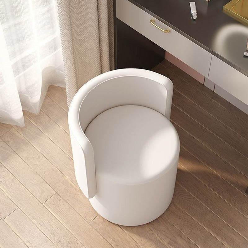 Nordic Cylinder Swivel Wood Leather Vanity Stool — Rotatable / Off White