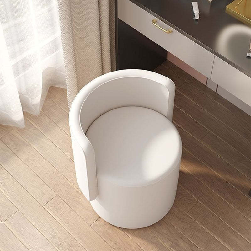 Nordic Cylinder Swivel Wood Leather Vanity Stool — Rotatable / Off White