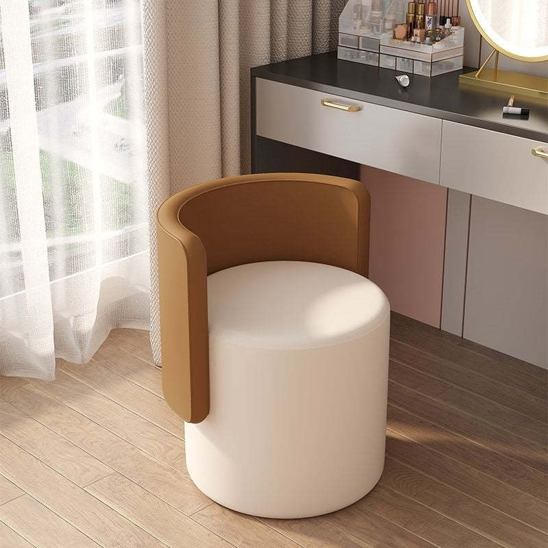 Nordic Cylinder Swivel Wood Leather Vanity Stool