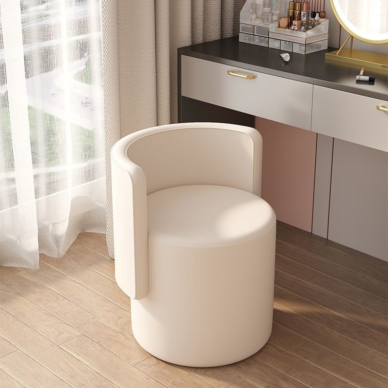 Nordic Cylinder Swivel Wood Leather Vanity Stool — Rotatable / Gray + Off White