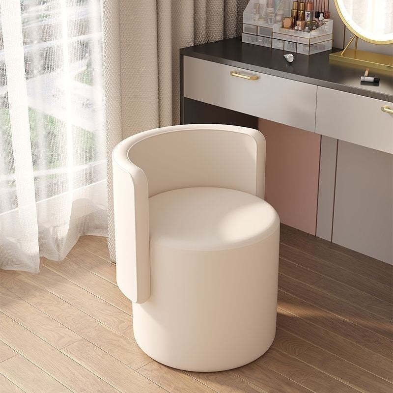 Nordic Cylinder Swivel Wood Leather Vanity Stool — Rotatable / Gray + Off White