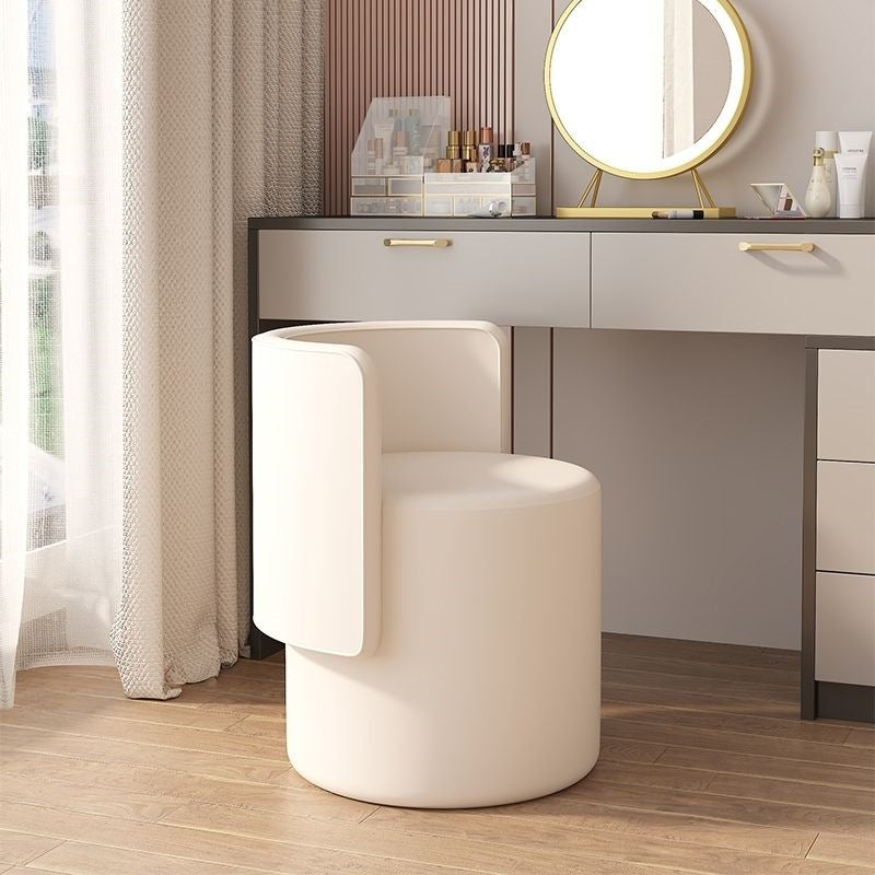 Nordic Cylinder Swivel Wood Leather Vanity Stool — Rotatable / White