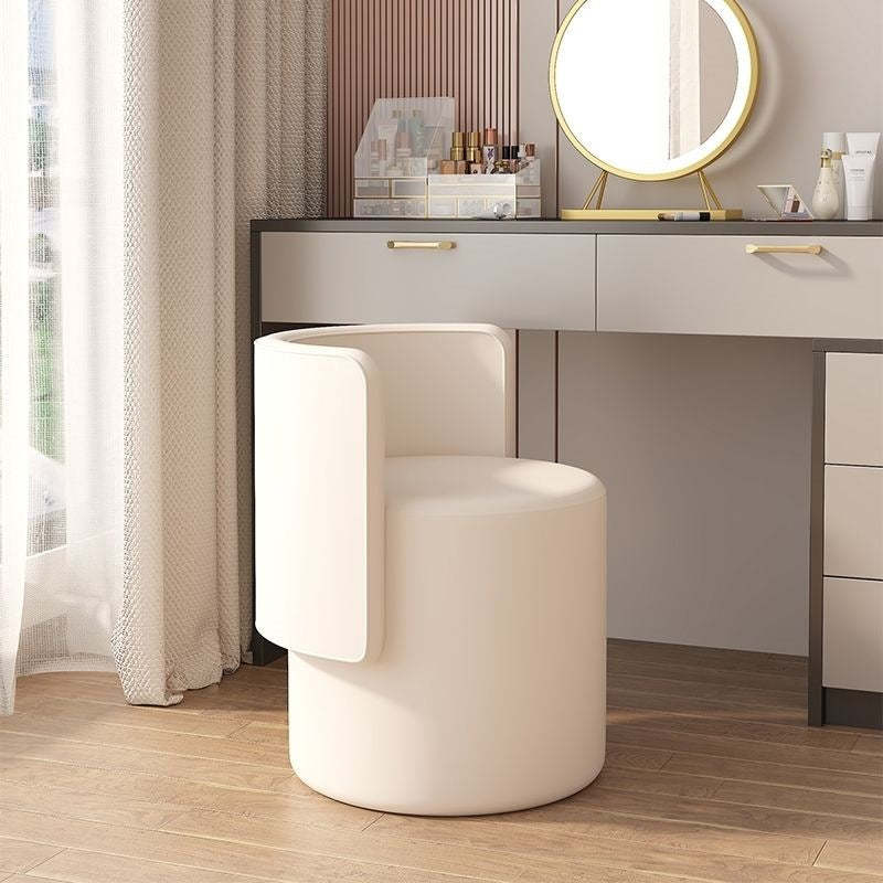 Nordic Cylinder Swivel Wood Leather Vanity Stool — Rotatable / White