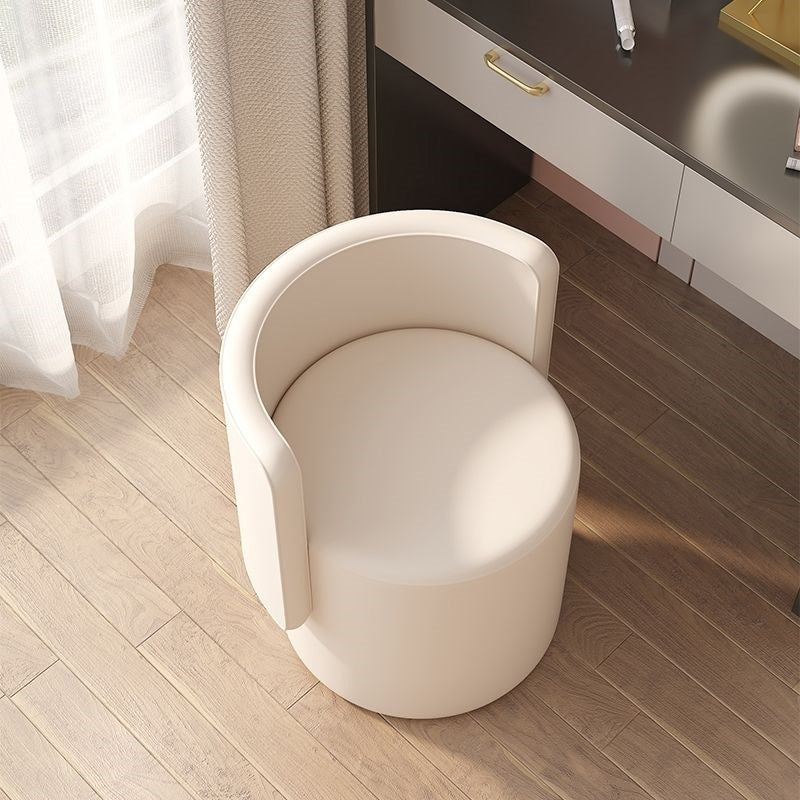 Nordic Cylinder Swivel Wood Leather Vanity Stool — Non-rotatable / Coffee + Off White