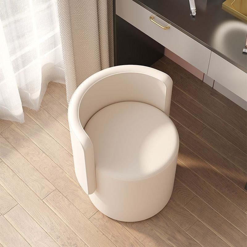 Nordic Cylinder Swivel Wood Leather Vanity Stool — Non-rotatable / Coffee + Off White