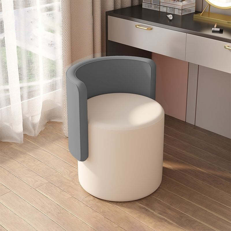 Nordic Cylinder Swivel Wood Leather Vanity Stool — Rotatable / Orange + Off White