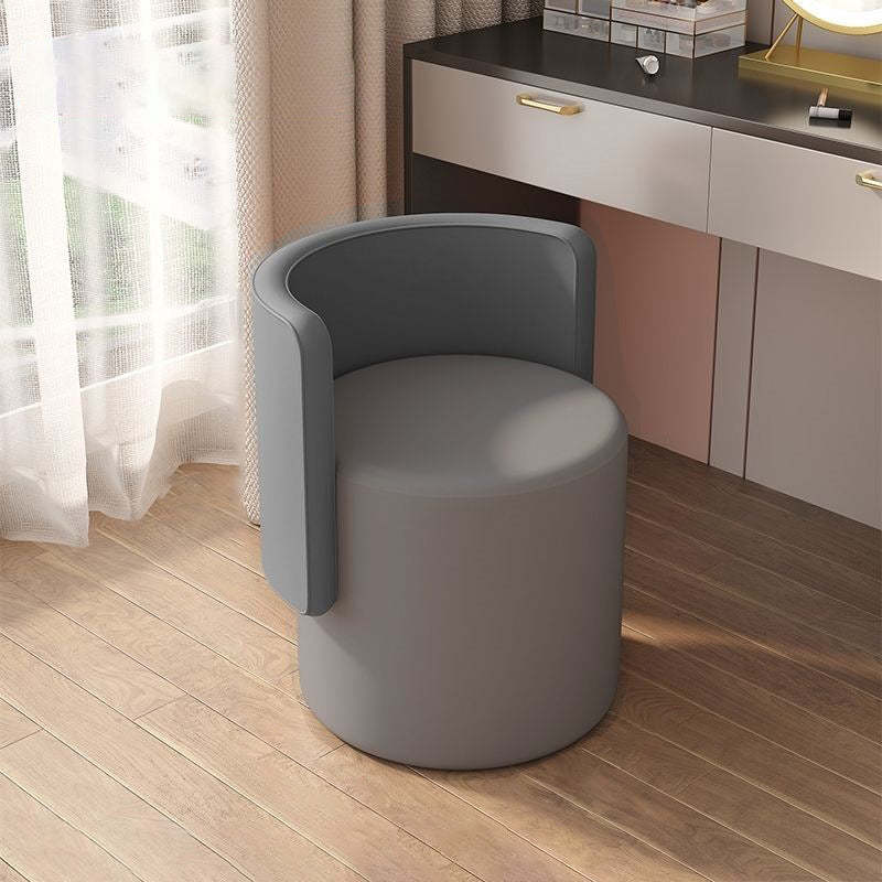 Nordic Cylinder Swivel Wood Leather Vanity Stool — Rotatable / Orange + Houndstooth