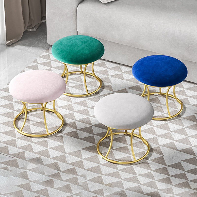 Nordic Round Flannelette Iron Low Stool — Dark Green