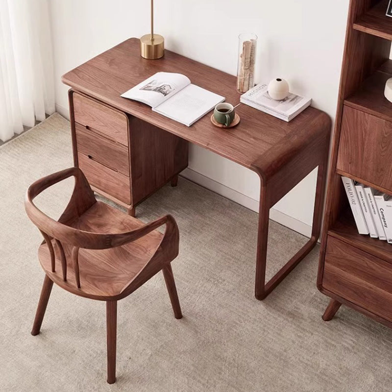Japanese Walnut Curved Dining Chair — Walnut Color