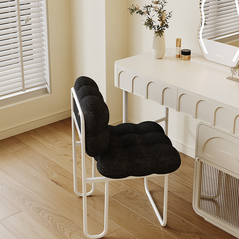 Nordic Square Lambswool Iron Vanity Stool — Black / Dark Green
