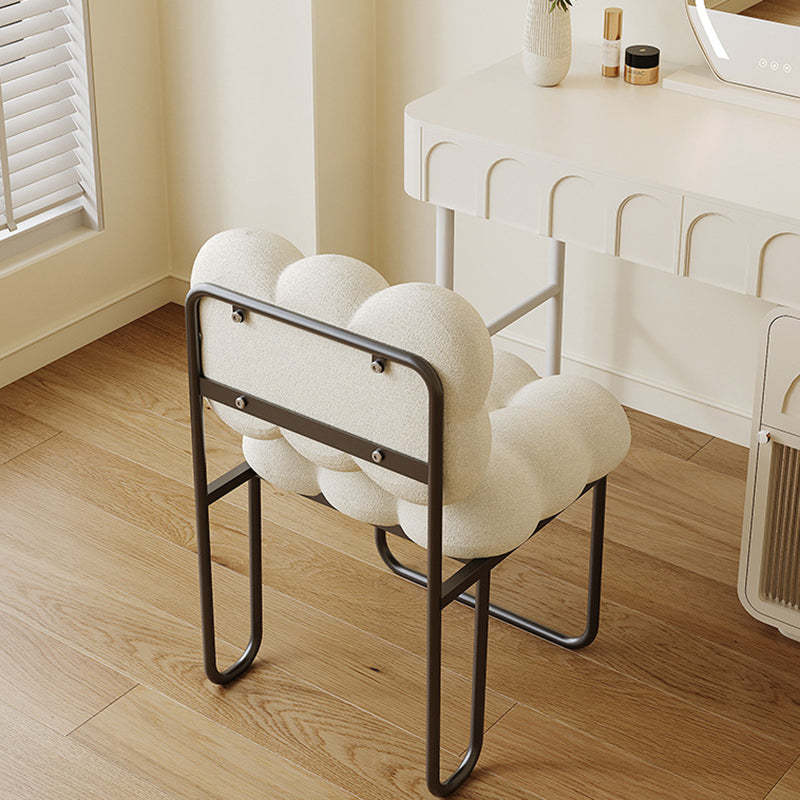Nordic Square Lambswool Iron Vanity Stool — Off White / Dark Green