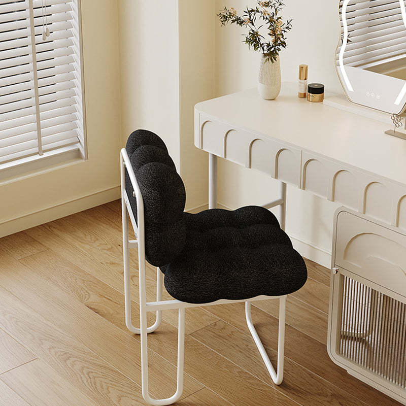 Nordic Square Lambswool Iron Vanity Stool — Black / Dark Green