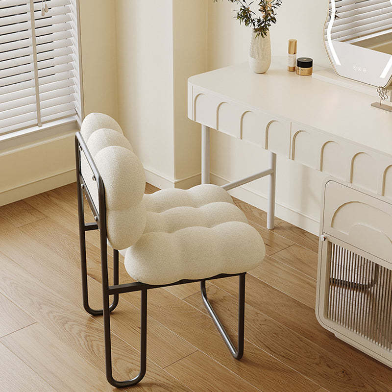 Nordic Square Lambswool Iron Vanity Stool — Black / Off White