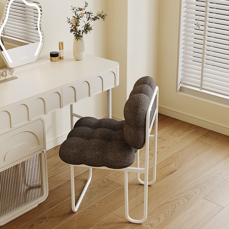 Nordic Square Lambswool Iron Vanity Stool — Off White / Dark Gray