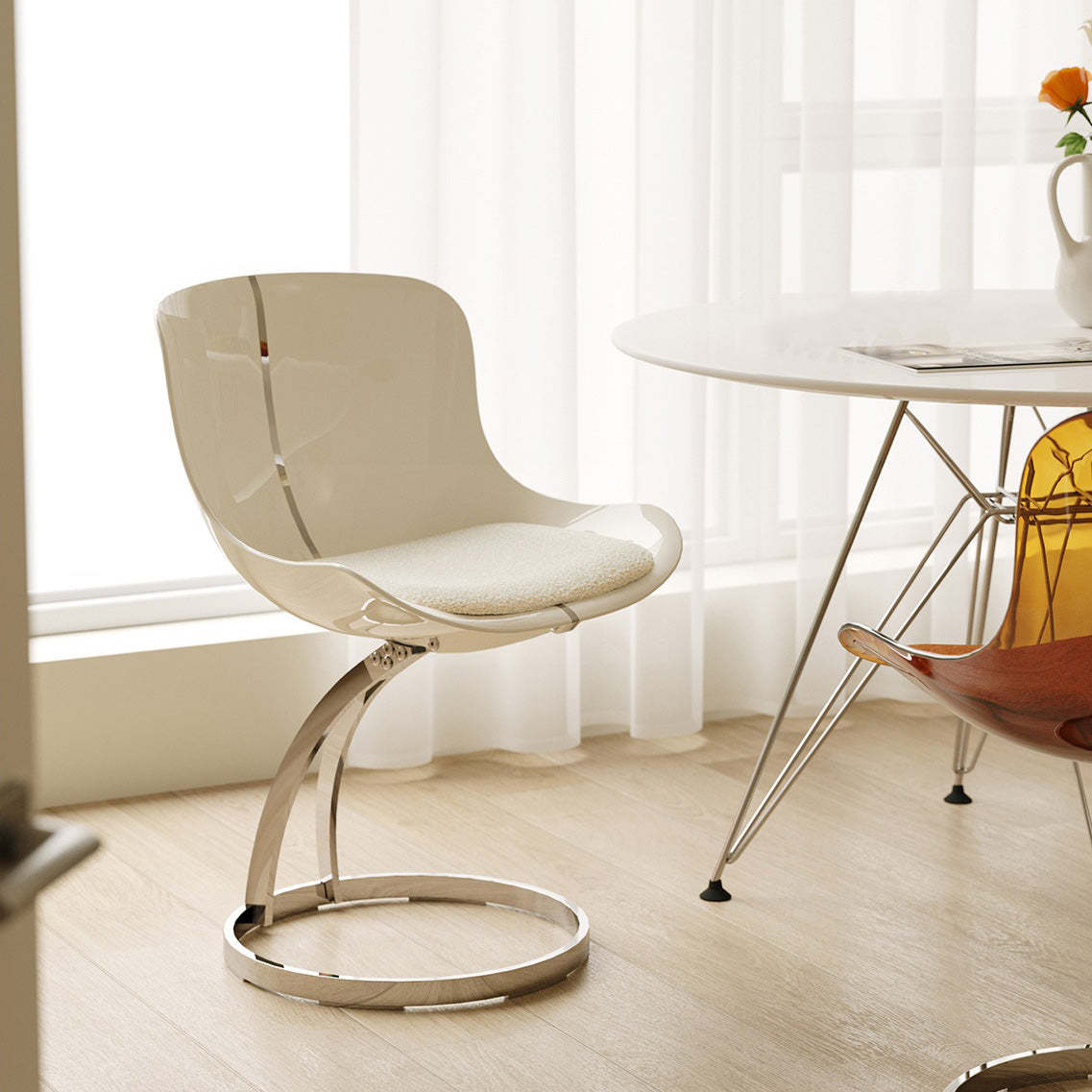 Nordic Arc Lambswool Steel Dining Chair — Without Cushion / Milky White