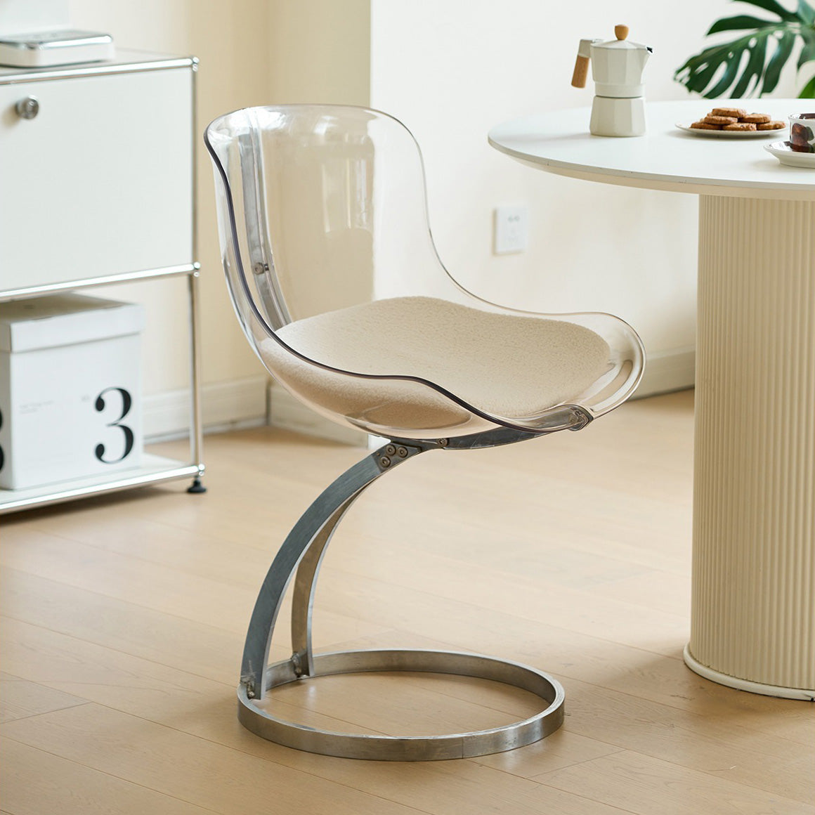 Nordic Arc Lambswool Steel Dining Chair — Without Cushion / Transparent