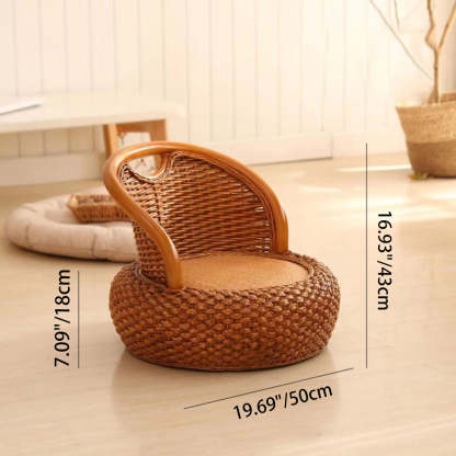 Japanese Rattan Woven Wood Round Low Stool