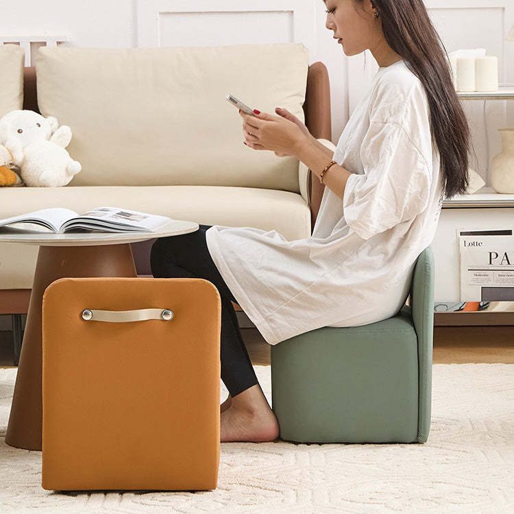 Nordic Portable Leather Wood Low Stool