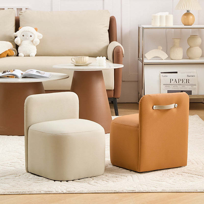 Nordic Portable Leather Wood Low Stool — Green Tea Color