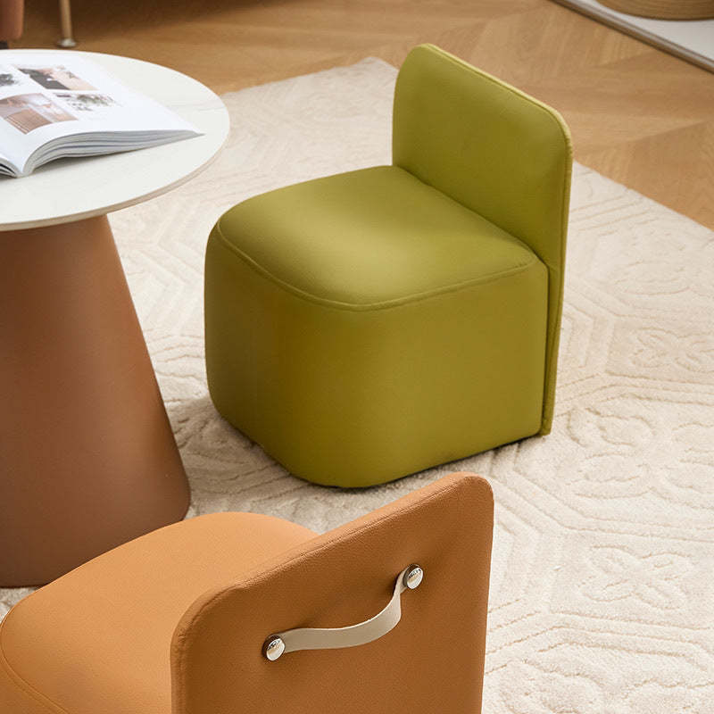 Nordic Portable Leather Wood Low Stool