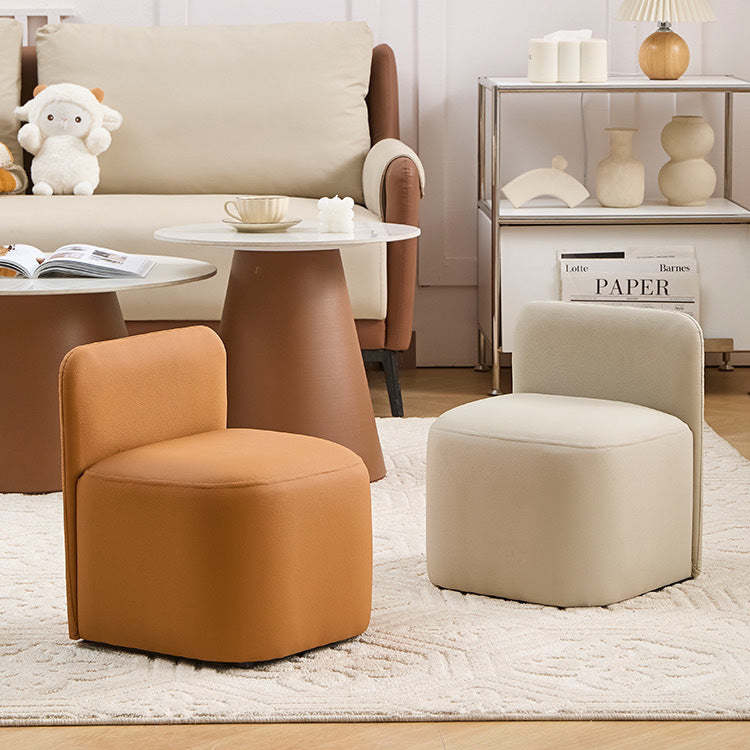 Nordic Portable Leather Wood Low Stool — Brown
