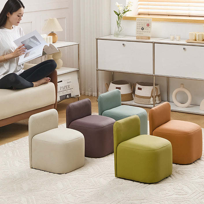 Nordic Portable Leather Wood Low Stool — Off White
