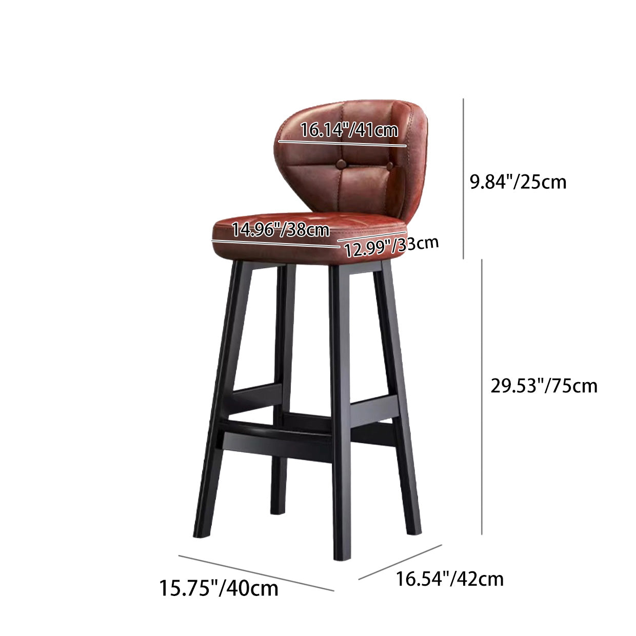 Scandinavian Leather Wood Bar Stool — Dark Green