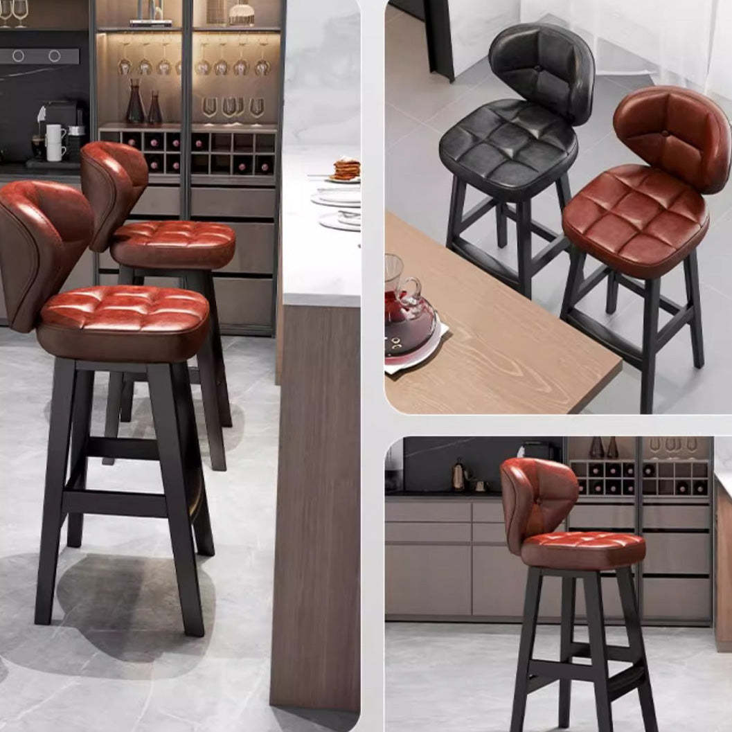 Scandinavian Leather Wood Bar Stool — Gray