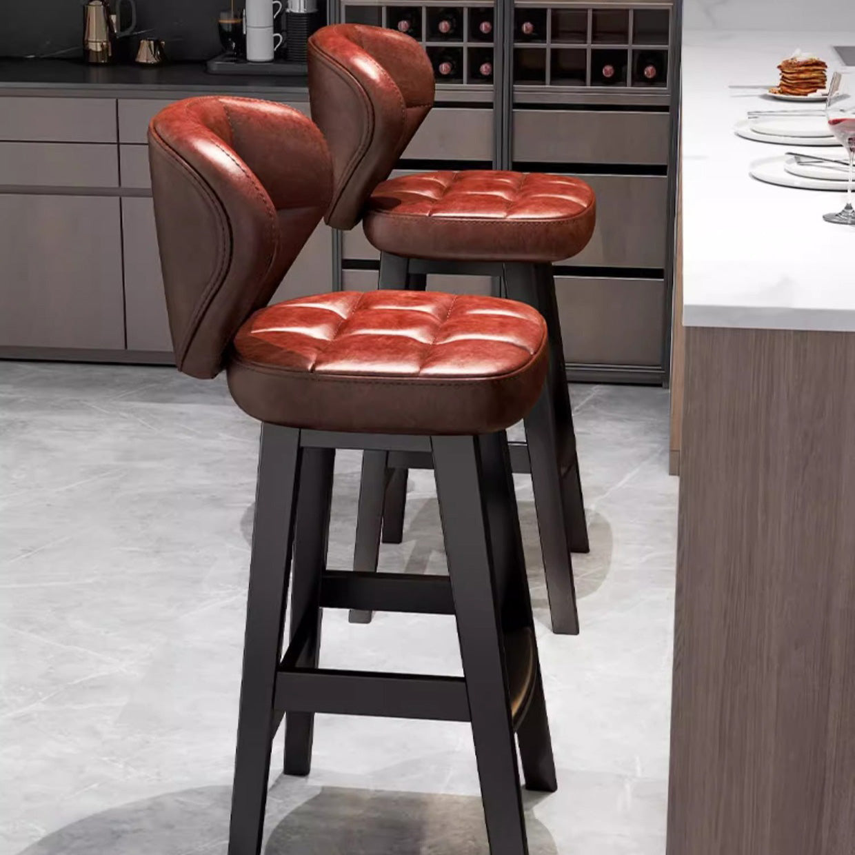 Scandinavian Leather Wood Bar Stool